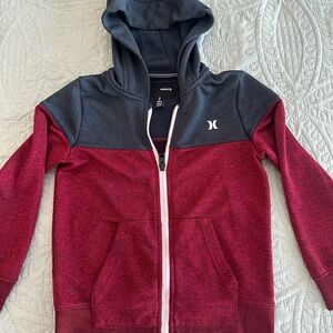 Hurley Boys Sz 7 Nike Dri Fit Zip Up Hoodie Sweatshirt Red Gray